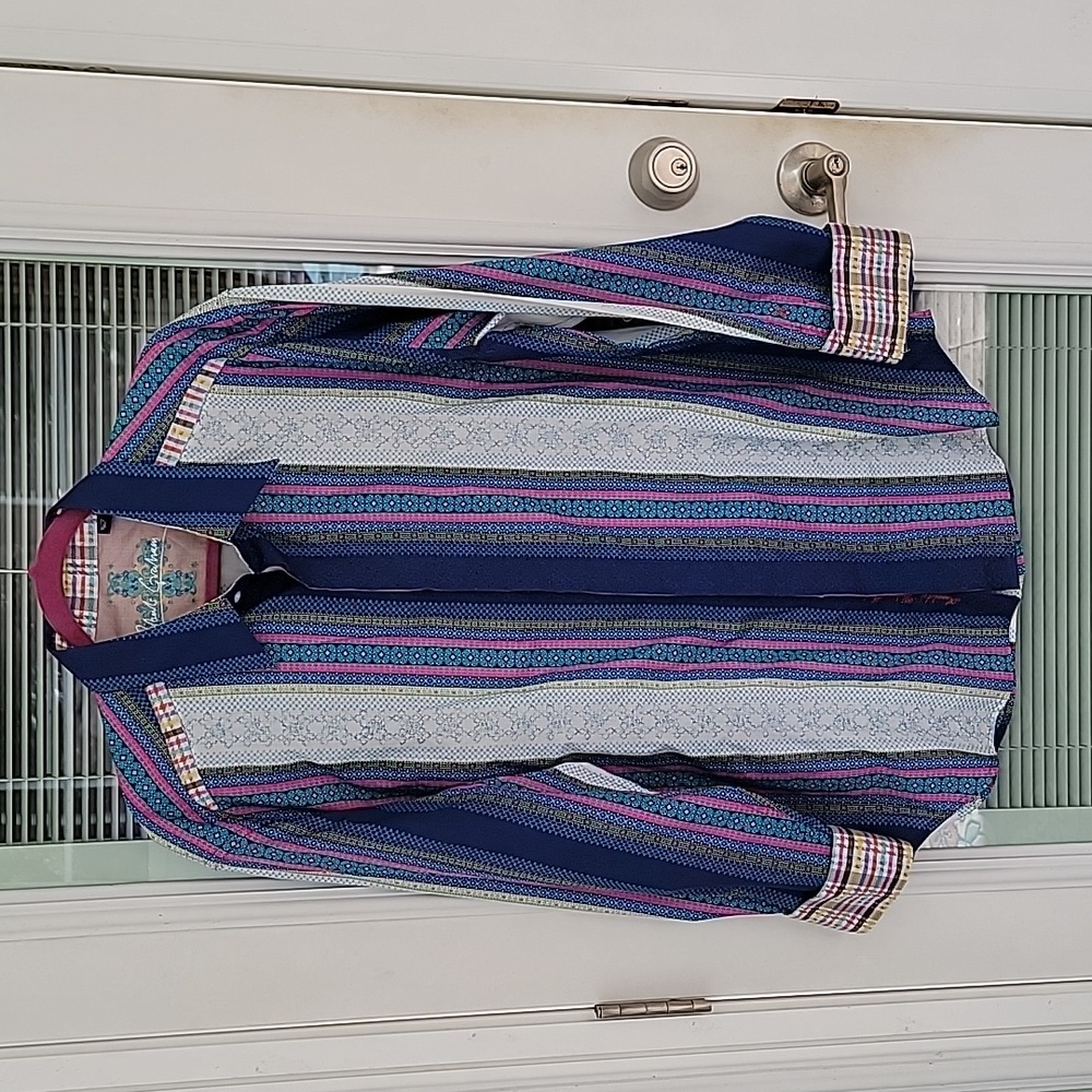 Robert Graham Striped Multicolor Flip Cuffs Long Sleeve Button-down Sz XL - Picture 3 of 11